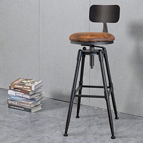 MSMV 27-35 Inch (Set of 2) Vintage Industrial Bar Stool-Farmhouse Swivel Bar Stool-Swivel Kitchen Island Dining Chair-Kitchen Counter Height Adjustable Pipe Stool-Cast Steel Stool