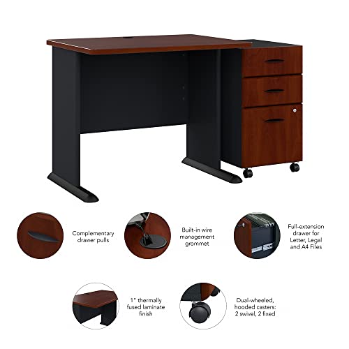 Bush Business Furniture Series A 36W Desk with Mobile File Cabinet in Hansen Cherry and Galaxy