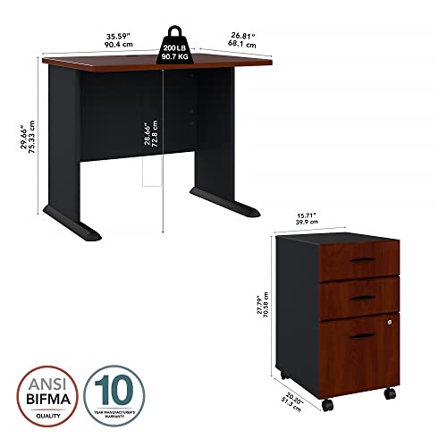 Bush Business Furniture Series A 36W Desk with Mobile File Cabinet in Hansen Cherry and Galaxy