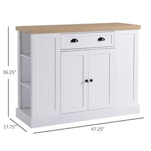 HOMCOM Fluted-Style Wooden Kitchen Island, Storage Cabinet w/Drawer, Open Shelving, and Interior Shelving for Dining Room, White