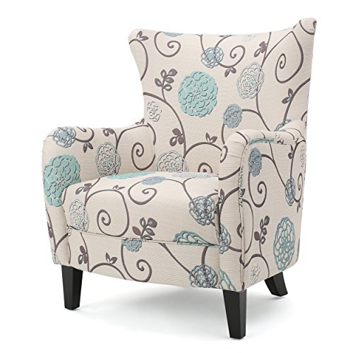 Christopher Knight Home Arabella Fabric Club Chair, White And Blue Floral 29.1D x 29.9W x 36.6H in