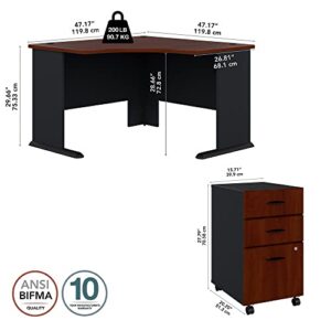 Bush Business Furniture Series A 48W Corner Desk with Mobile File Cabinet in Hansen Cherry and Galaxy