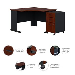 Bush Business Furniture Series A 48W Corner Desk with Mobile File Cabinet in Hansen Cherry and Galaxy