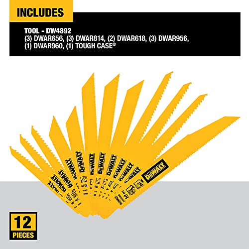 DEWALT Reciprocating Saw Blades, Bi-Metal Set with Case, 12-Piece (DW4892)