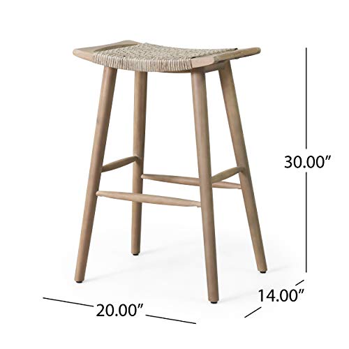 Christopher Knight Home Magwen Outdoor Acacia Wood Barstool with Wicker (Set of 4), Light Brown and Light Multi-Brown