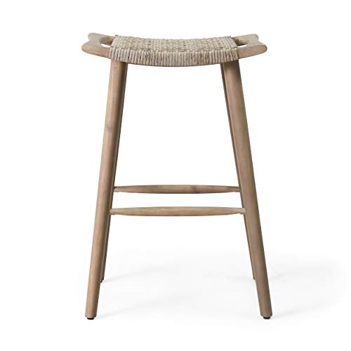 Christopher Knight Home Magwen Outdoor Acacia Wood Barstool with Wicker (Set of 4), Light Brown and Light Multi-Brown