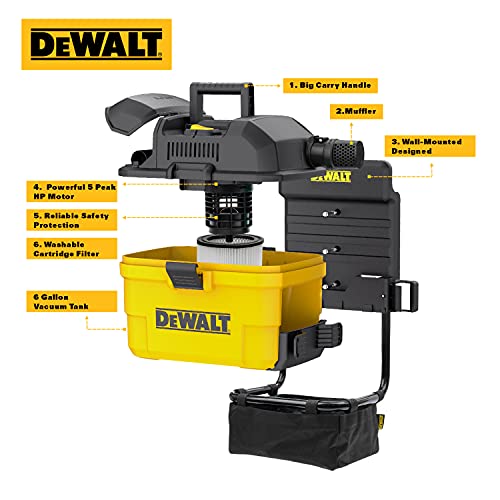 DEWALT Portable 6 Gallon 5 Horsepower Wall-Mounted Garage Wet Dry Vacuum Cleaner DXV06G, Yellow+black