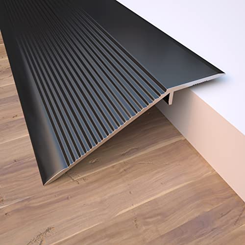 Aluminum Floor Transition Threshold Strip, Threshold Ramps for Doorways, Wheelchairs, Door/Tile/Threshold Reducer, Doorway Edge Trim Suitable for Threshold Height Less Than 1.6 Inch (Black, 90CM)