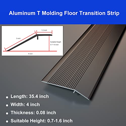 Aluminum Floor Transition Threshold Strip, Threshold Ramps for Doorways, Wheelchairs, Door/Tile/Threshold Reducer, Doorway Edge Trim Suitable for Threshold Height Less Than 1.6 Inch (Black, 90CM)