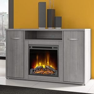 Bush Business Furniture Studio C Office Storage Cabinet with Doors and Electric Fireplace, 48W, Platinum Gray