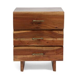 christopher knight home terrell handcrafted boho acacia wood 3 drawer nightstand, dark natural