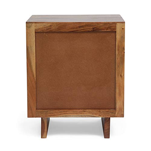 Christopher Knight Home Terrell Handcrafted Boho Acacia Wood 3 Drawer Nightstand, Dark Natural