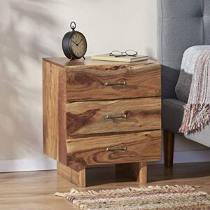 Christopher Knight Home Terrell Handcrafted Boho Acacia Wood 3 Drawer Nightstand, Dark Natural