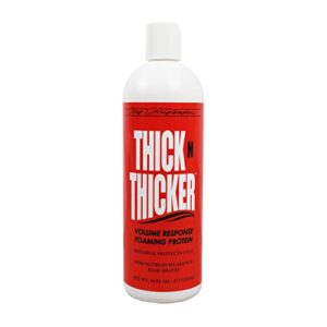 chris christensen thick n thicker response foaming protein dog conditioner, groom like a professional, locks in thickness & adds 400x the volume, pro-vitamin formula, all coat types, made in usa, 16 oz
