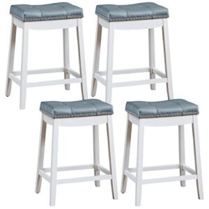 ergomaster set of 4 cambridge bar stools, 24 inch counter stools, solid wood legs espresso with gray pu cushion for kitchen living room and bar (set of 4,24inches white leg