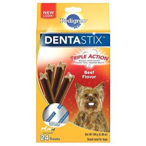 pedigree dentastix, beef flavor, for toy/small dog, 24 treats (pack of 2)