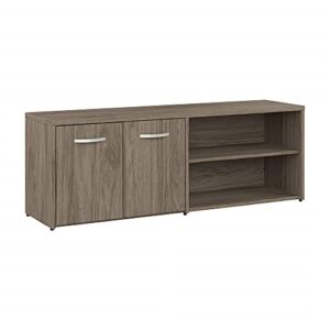 bush business furniture studio c low storage cabinet with doors and shelves, modern hickory