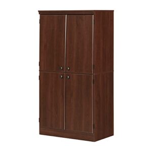 south shore tall 4-door storage cabinet with adjustable shelves, royal cherry