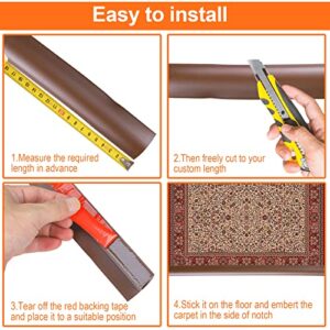 Socein Floor Transition Strip Self Adhesive PVC Carpet Edging Trim Doorway Threshold Strip Carpet to Tile Transition Piece Suitable for Cover Height Less Than 0.35"/9mm (7Ft, Brown)