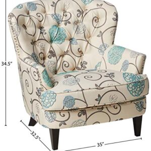 Christopher Knight Home Tafton Fabric Club Chair, White / Blue Floral