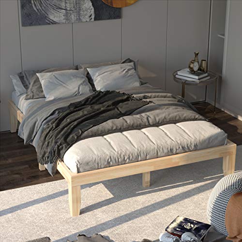 Giantex Queen Wood Platform Bed Frame, 14 Inch Solid Rubber Wood Mattress Foundation, Heavy Duty Wood Slats Support, No Box Spring Needed, Easy Assembly, Natural