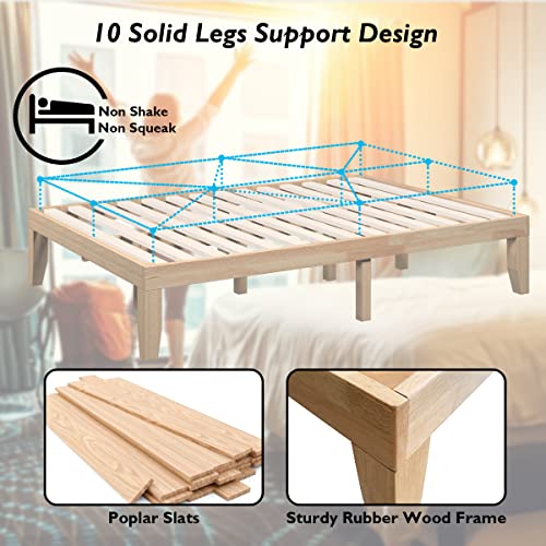Giantex Queen Wood Platform Bed Frame, 14 Inch Solid Rubber Wood Mattress Foundation, Heavy Duty Wood Slats Support, No Box Spring Needed, Easy Assembly, Natural