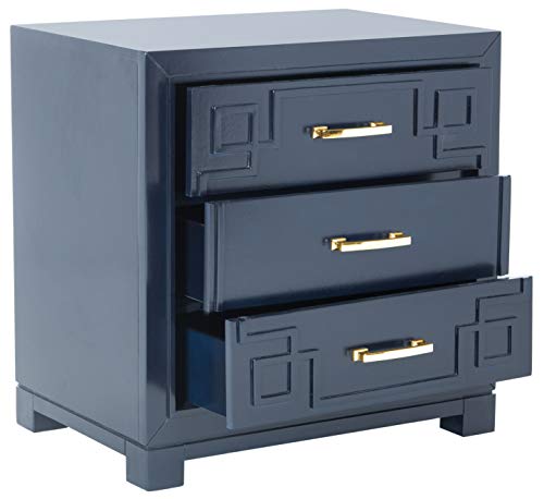 Safavieh Home Collection Raina Navy 3-Drawer Greek Key Nightstand