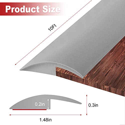 10Ft Carpet Floor Transition Strip, Self Adhesive Floor Edging Trim Strip, PVC Threshold Cover for Doorway, Floor Divider Strip Suitable for Threshold Transitions with a Height Less Than 5 mm - Gray