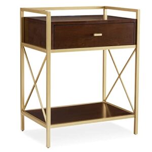 leick home gold metal and wood night stand nightstand, walnut