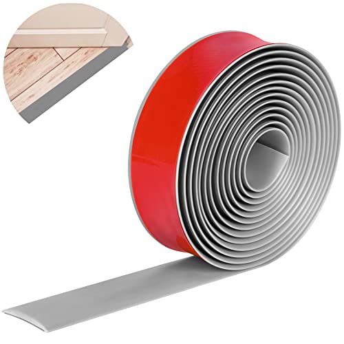 19.7Ft PVC Door Bar Floor Edge Trim, Gray Self Adhesive Transition Profile Floor Cover Strips Laminate Threshold Flat Divider Strip(19.7Ft x 1.57 Inch Floor Strip)