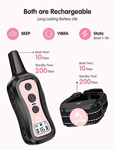 PATPET Dog Training Collar with Remote(8-100 lbs), Rechargeable Shock Collar for Medium Dogs, Up to 1000 ft Remote Range IPX7 Waterproof Dog Shock Collar