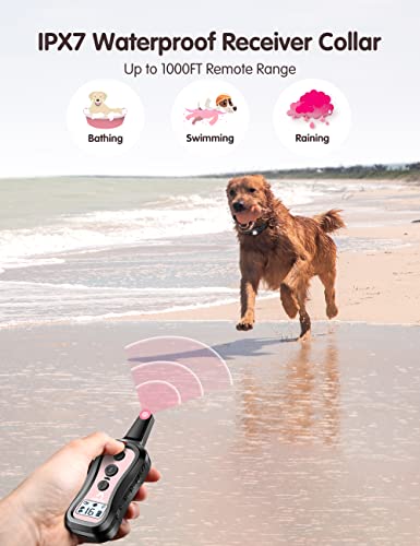 PATPET Dog Training Collar with Remote(8-100 lbs), Rechargeable Shock Collar for Medium Dogs, Up to 1000 ft Remote Range IPX7 Waterproof Dog Shock Collar