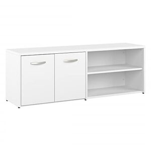 bush business furniture hybrid low storage cabinet with doors and shelves, white