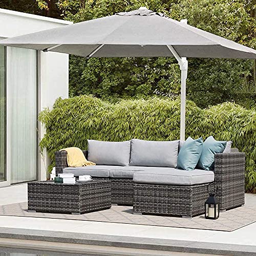 Patiorama 5 Piece Outdoor Patio Furniture Set, Outdoor Sectional Conversation Set, All-Weather Grey PE Wicker w/Light Grey Cushions, Outdoor Backyard Porch Garden Poolside Balcony Furniture Set