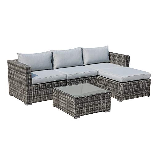 Patiorama 5 Piece Outdoor Patio Furniture Set, Outdoor Sectional Conversation Set, All-Weather Grey PE Wicker w/Light Grey Cushions, Outdoor Backyard Porch Garden Poolside Balcony Furniture Set