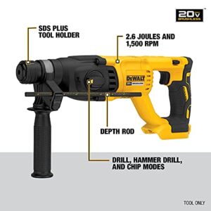 DEWALT 20V MAX* XR Rotary Hammer Drill, D-Handle, 1-Inch, Tool Only (DCH133B)