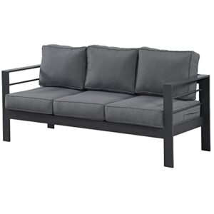 wisteria lane patio furniture aluminum sofa, all-weather outdoor 3 seats couch, gray metal chair with dark grey cushions