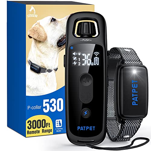 PATPET Dog Shock Collar 3000FT Electric Dog Training Collar with Remote Dog Clicker Include Rechargeable & IP67 Waterproof E Collar, Beep Vibration Shock Collar for Small Medium Large Dog (10-130lbs)