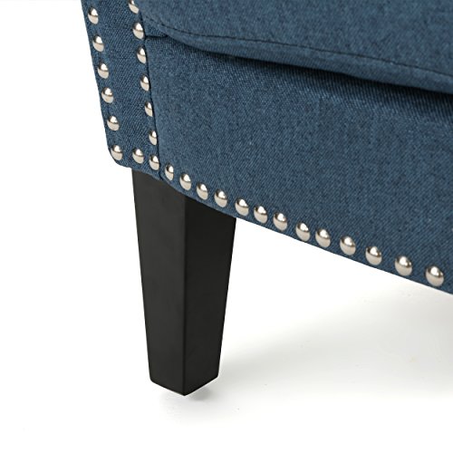 Christopher Knight Home Brice Vintage Scroll Arm Studded Fabric Club Chair, Navy Blue / Dark Brown