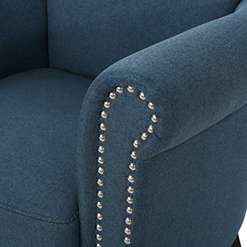 Christopher Knight Home Brice Vintage Scroll Arm Studded Fabric Club Chair, Navy Blue / Dark Brown