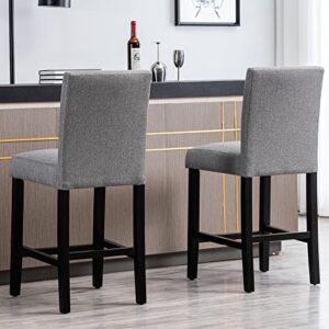GOTMINSI Counter Height Bar Stool, Classic Upholstered 24 Inches Counter Height Stools Set of 2 barstools with Solid Wood Legs and Grey Fabric