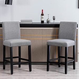 GOTMINSI Counter Height Bar Stool, Classic Upholstered 24 Inches Counter Height Stools Set of 2 barstools with Solid Wood Legs and Grey Fabric