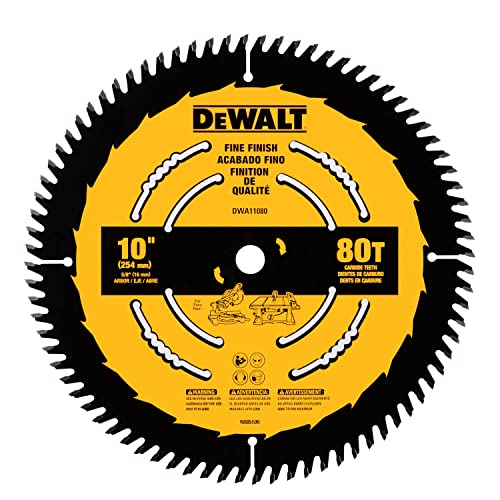 DEWALT Table Saw Blade, 10 inch, 80 Tooth, Fine Finish, Ultra Sharp Carbide (DWA11080)