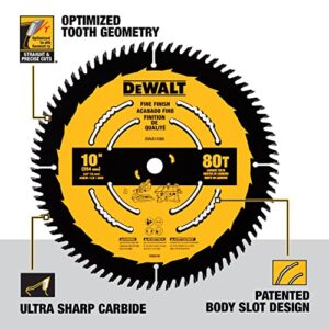 DEWALT Table Saw Blade, 10 inch, 80 Tooth, Fine Finish, Ultra Sharp Carbide (DWA11080)