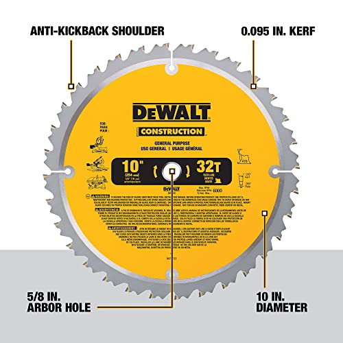 DEWALT 10-Inch Miter / Table Saw Blades, 60-Tooth Crosscutting & 32-Tooth General Purpose, Combo Pack (DW3106P5)