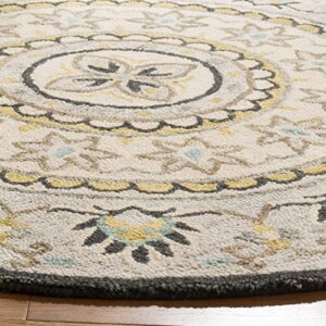 Safavieh Novelty Collection 3' Round Ivory/Grey NOV606F Handmade Boho Floral Premium Wool Entryway Foyer Living Room Bedroom Kitchen Area Rug