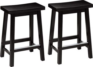 amazon basics solid wood saddle-seat kitchen counter-height stool – 2-pack, 24-inch height, black