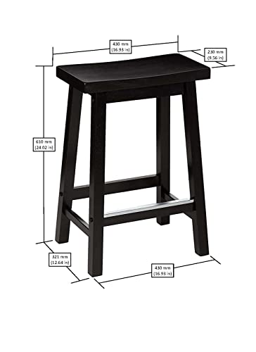 Amazon Basics Solid Wood Saddle-Seat Kitchen Counter-Height Stool - 2-Pack, 24-Inch Height, Black