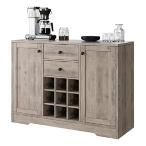 hostack coffee bar cabinet, modern farmhouse buffet sideboard cabinet with storage drawers and shelves, liquor cabinet with removable wine rack for kitchen, dining room, living room, ash grey