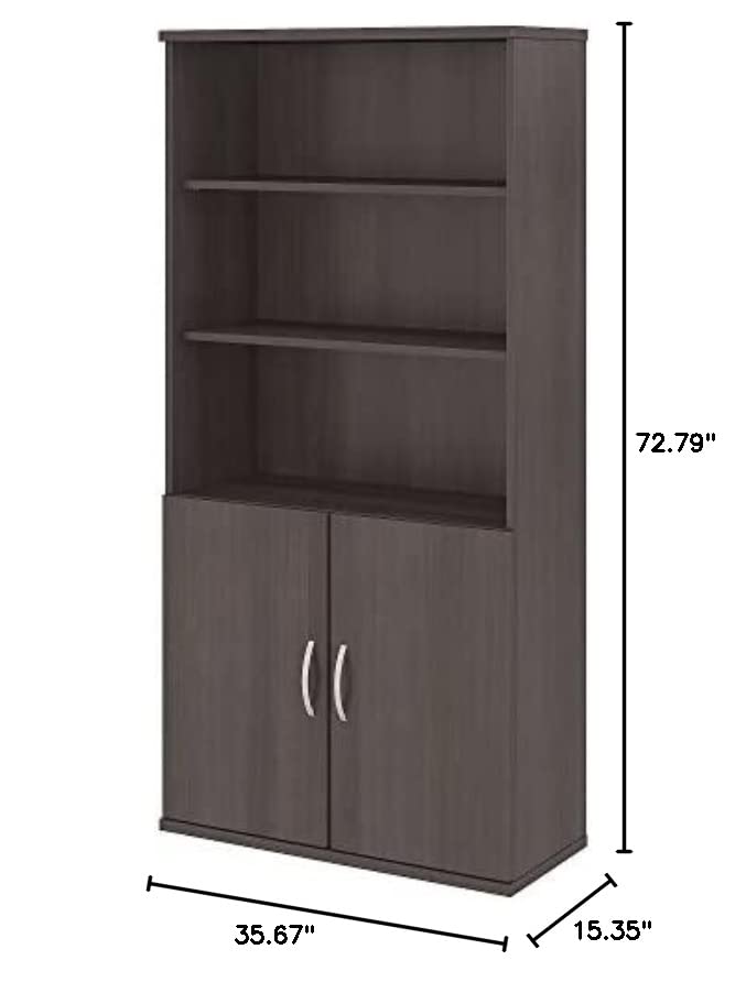 Bush Business Furniture Studio C 5 Shelf Bookcase with Doors in Storm Gray